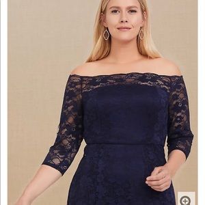 Navy (peacoat) Lace Off Shoulder Gown from Torrid